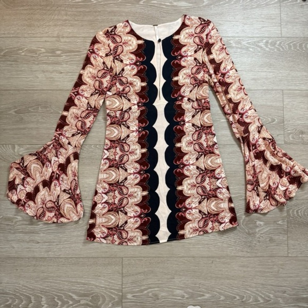 Free People Maroon Black Cream Paisley Mini Dress